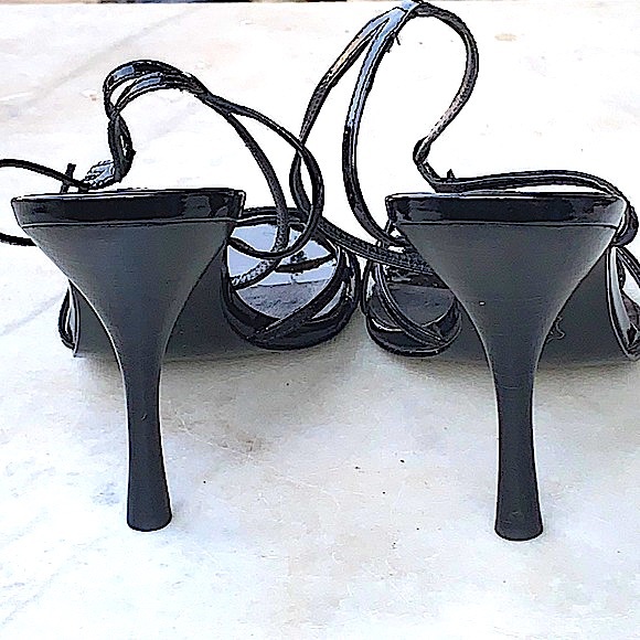 VIA SPIGA SANDAL BLACK PATENT LEATHER STRAPY HEEL SIZE 8 1/2  V-JEMA NIB Y2K - Picture 5 of 11